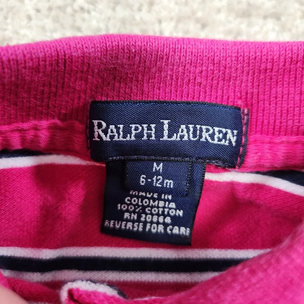 Vintage Polo Ralph Lauren Dress Baby 6-12 Months Pink Striped Cotton Polo Shirt